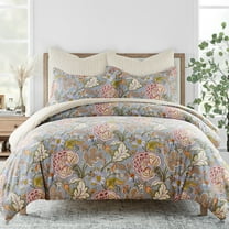 Levtex Home - Angelica Duvet Cover Set - King Duvet Cover   Two King Pillow Cases - Floral - Blue Grey Taupe Green Maroon - Duvet Cover (106 x 94in.) and Pillow Case (36 x 20in. ) - Cotton