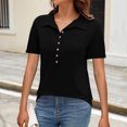 thumbnail image 5 of AherBiu Short Sleeve Shirt for Women Half Button up Lapel V Neck Summer Casual Loose Fitted Tops Blouse, 5 of 9