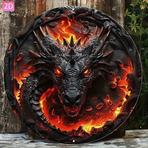 HELLOYOUNG Fantasy Dragon Metal Wall Art, 2D Flat Aluminum Sign, Home Decor for Living Room Garden Bar Cafe, Durable Outdoor Indoor Wall Decor