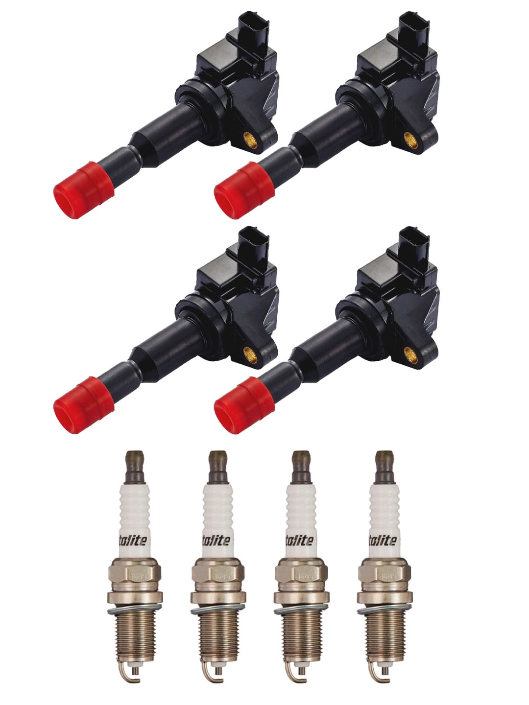 Set of 4 ISA Ignition Coils and 4 Autolite Spark Plugs Compatible with