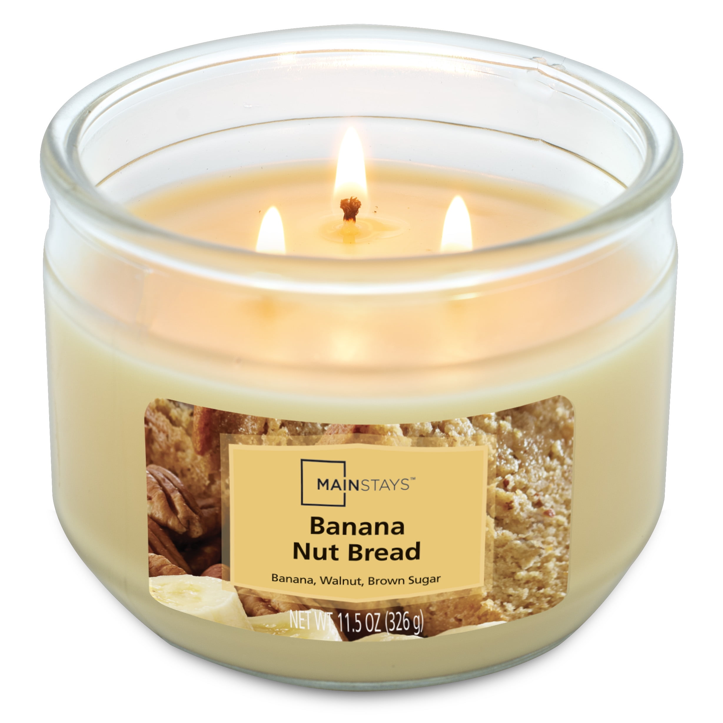 (3 pack) Mainstays Banana Nut Bread 3 Wick Candle, 11.5 oz