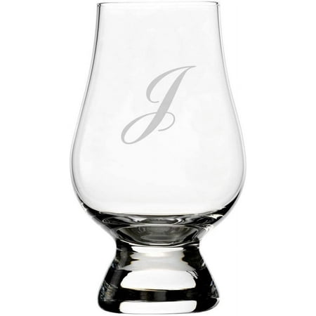 

Commercial Script Etched Monogram Glencairn Crystal Whisky Glass Letter J