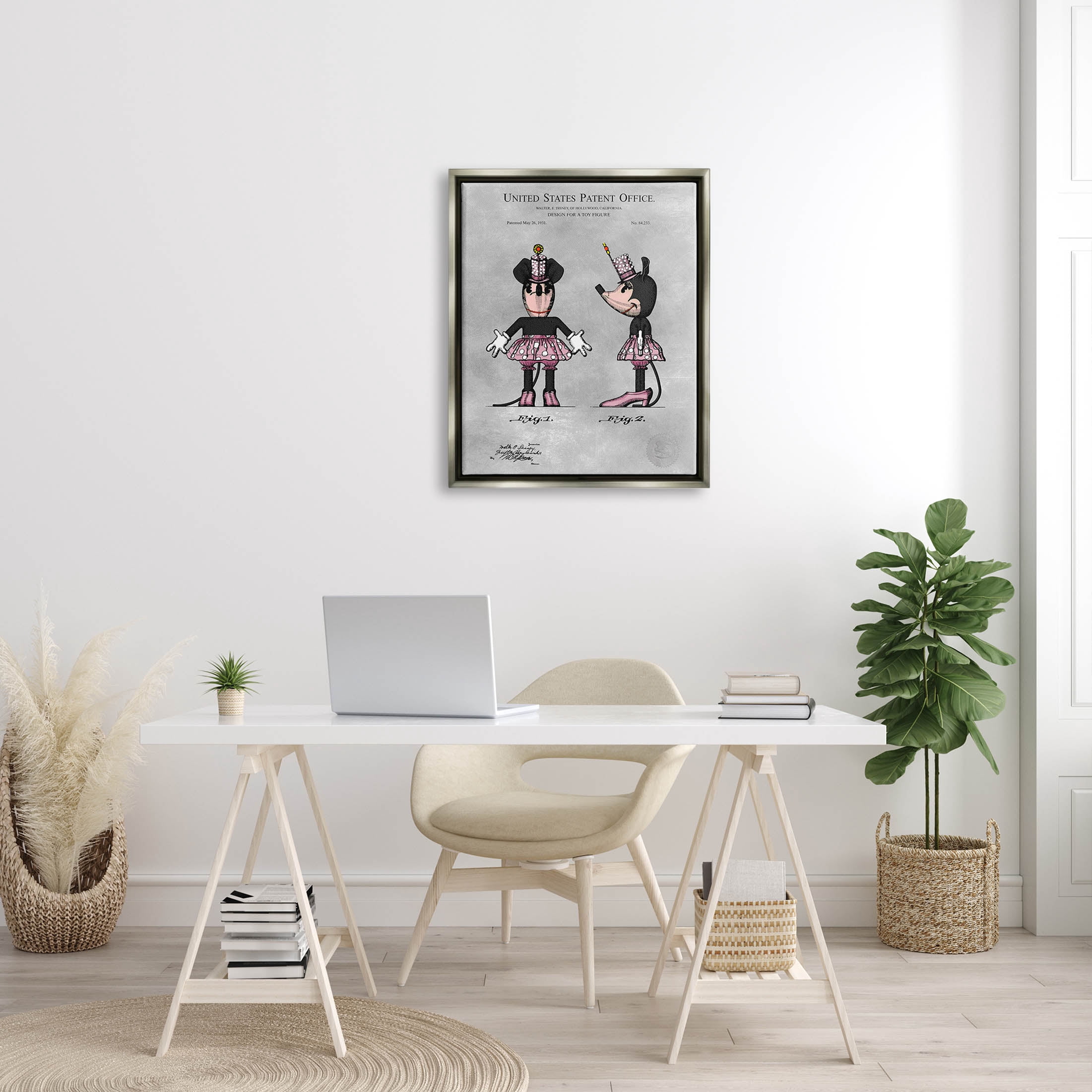Stupell Industries Vintage Pink Mouse Diagram Graphic Art Luster Gray Floating Framed Canvas Print Wall Art, Design by Karl Hronek