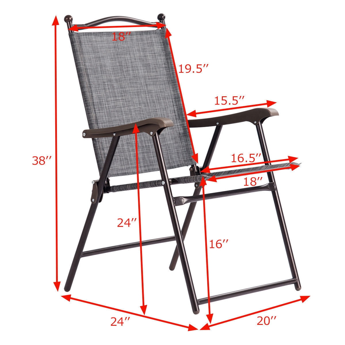 Gymax Set of 2 Folding Patio Furniture Sling Back Chairs Outdoors Gray