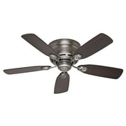 Hunter 42 inch Indoor Ceiling Fan No Light - Ceiling Fan without Light, Low Profile Mount, 5 Blades, For Bedroom, Living Room, or Kitchen, Pull Chain - Low Profile IV 51060, Antique Pewter