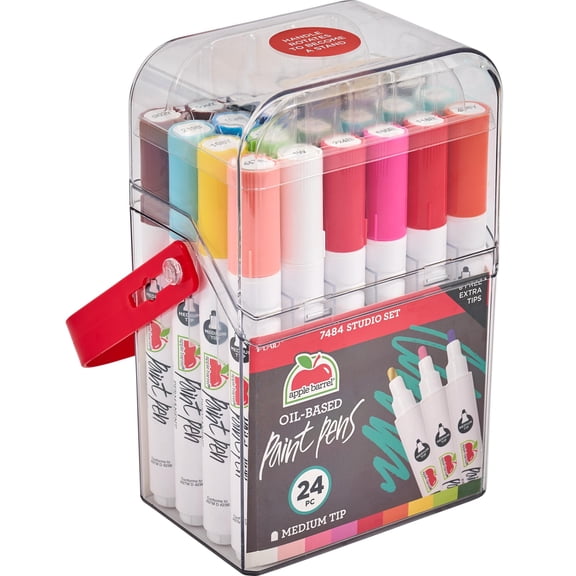 Apple Barrel Multi-Surface Oil-Based Paint Pens, Medium Tip, 24 Piece