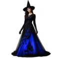 thumbnail image 3 of Sorvello Women's Halloween Gothic Dress Treehouse Thorn Pattern Lace Chiffon Long Sleeve Round Neck Maxi Dress Party Witch Cosplay Costume Evening Gown for Women Blue L, 3 of 8