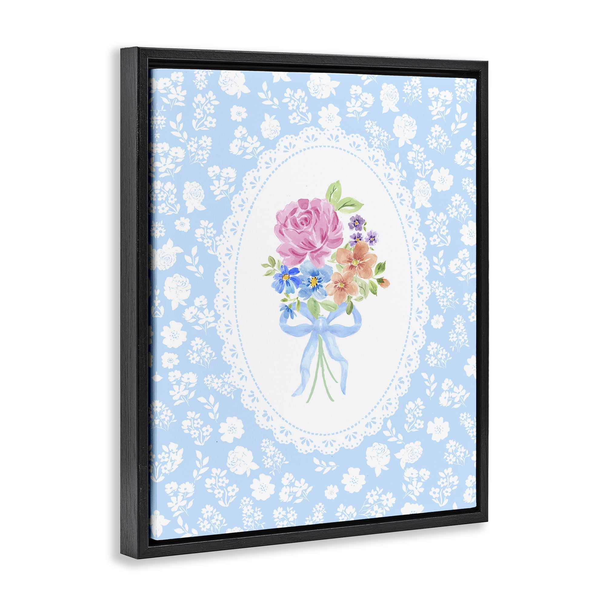 Stupell Industries Blue Feminine Bouquet Black Framed Floater Canvas Wall Art, design by Corinne Haig