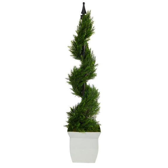 Nearly Natural 4' Plastic Cypress Spiral Artificial Topiary, Green