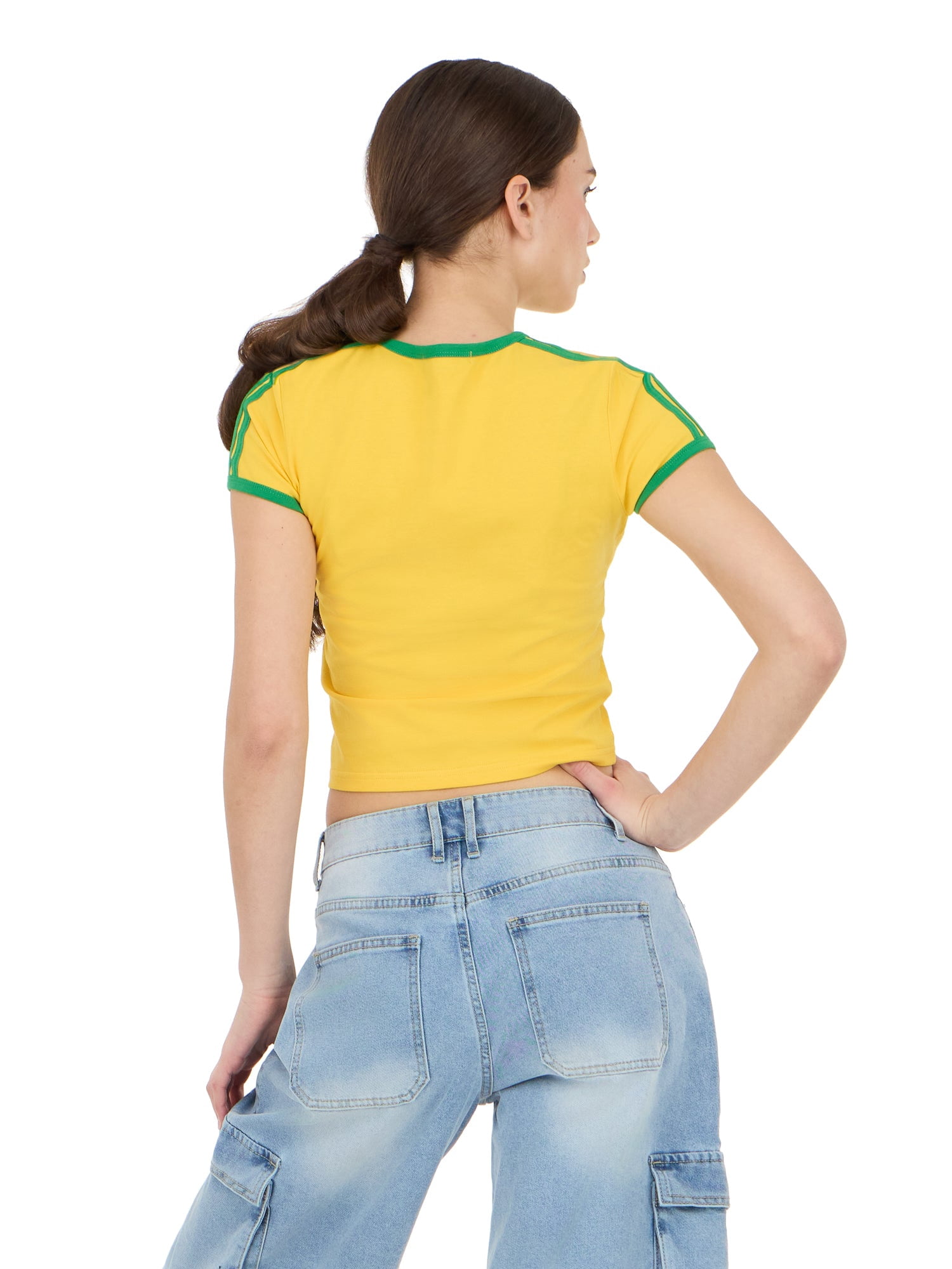 Forever 21 Women's Short Sleeve Brazil Soccer Ringer Tee Shirt, Sizes XXS-XXL