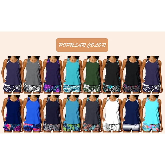 HAPIMO Women's Hawaiian Swimsuits Two Piece Bathing Suits Tank Tops with Boyshorts Summer Print Beach Swimwear with Chest Pad Dark Gray M