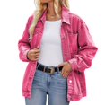 thumbnail image 2 of Women's Oversized Denim Jacket Casual Long Sleeve Denim Shirts Distresse Jean Jacket Fall Outfits 2025 Pink M, 2 of 9