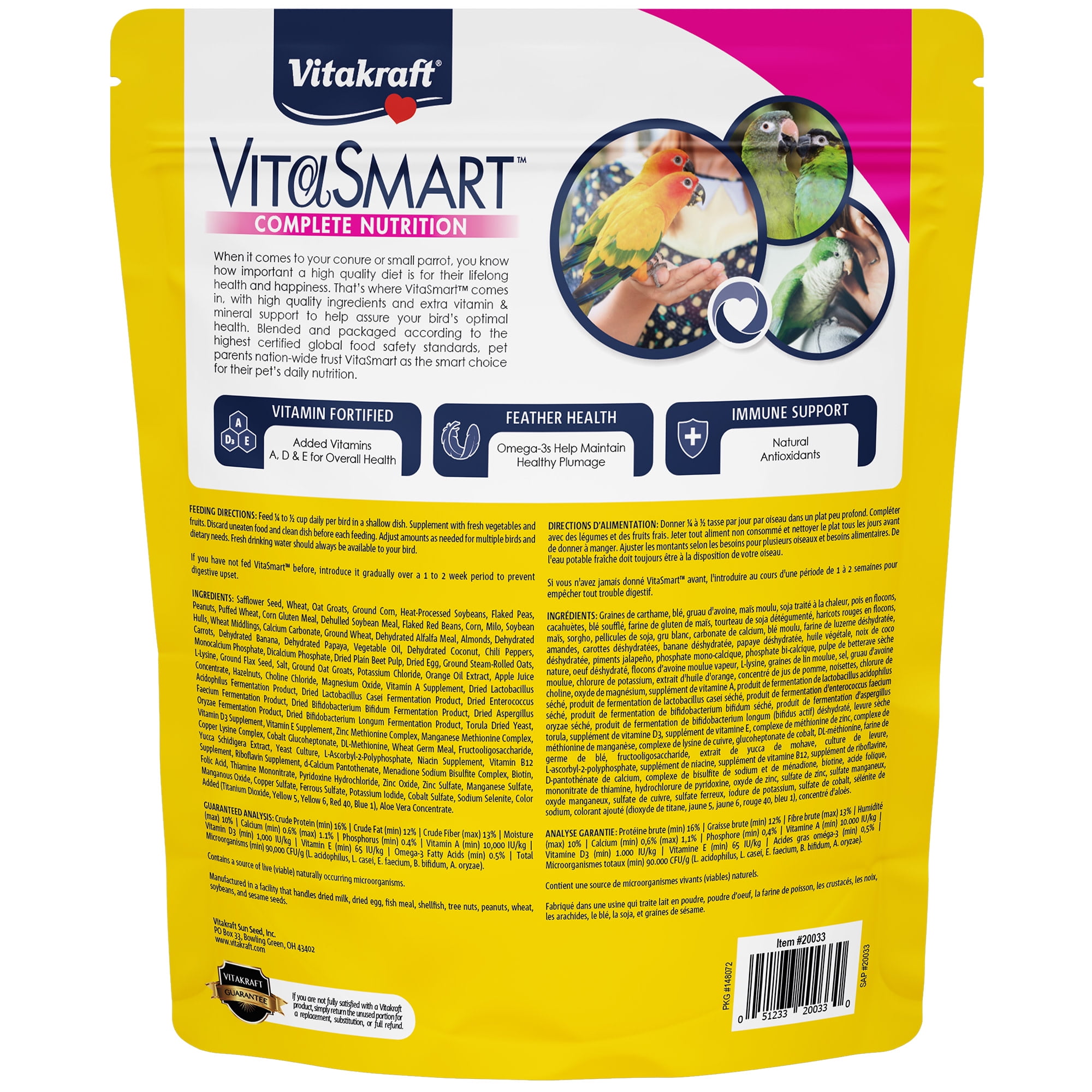 Vitakraft Vita Smart Conure Dry Food - Daily Vitamin-Enriched Bird Feed, 4lb