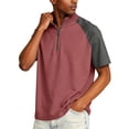 thumbnail image 4 of Domuza Men's Short Sleeve Shirts Quarter Zip Stand Collar Fitted Tshirts Loose Fit Lightweight Color Block Athletic Golf Tees Wine S, 4 of 5