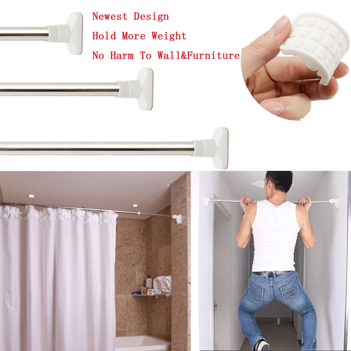 1 pc Spring Loaded Extendable Telescopic Shower Curtain Rail Rod Pole