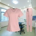 thumbnail image 4 of kurtrusly Female Scrub Set Nurse v neckline Machine Washable Short Sleeves Suit Pink L 1Set, 4 of 6