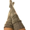 thumbnail image 1 of FOCUSNORM Women Juniors Wool Thigh High Stocking Twist Knit Solid Color Fluffy Over Keen Socks, 1 of 5