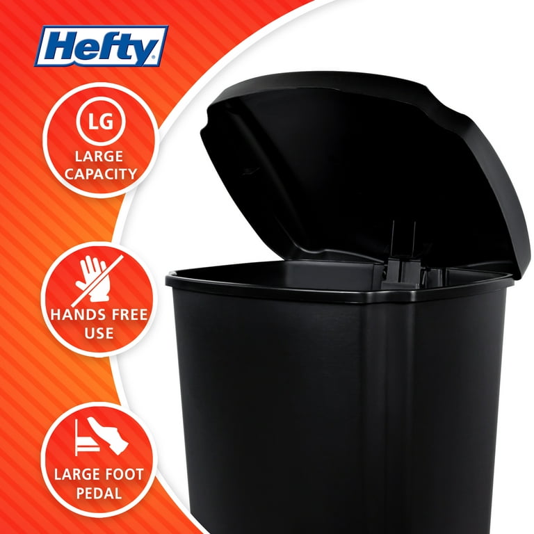 Hefty 13.5 gal Plastic Kitchen Swing Top Trash Can, Black