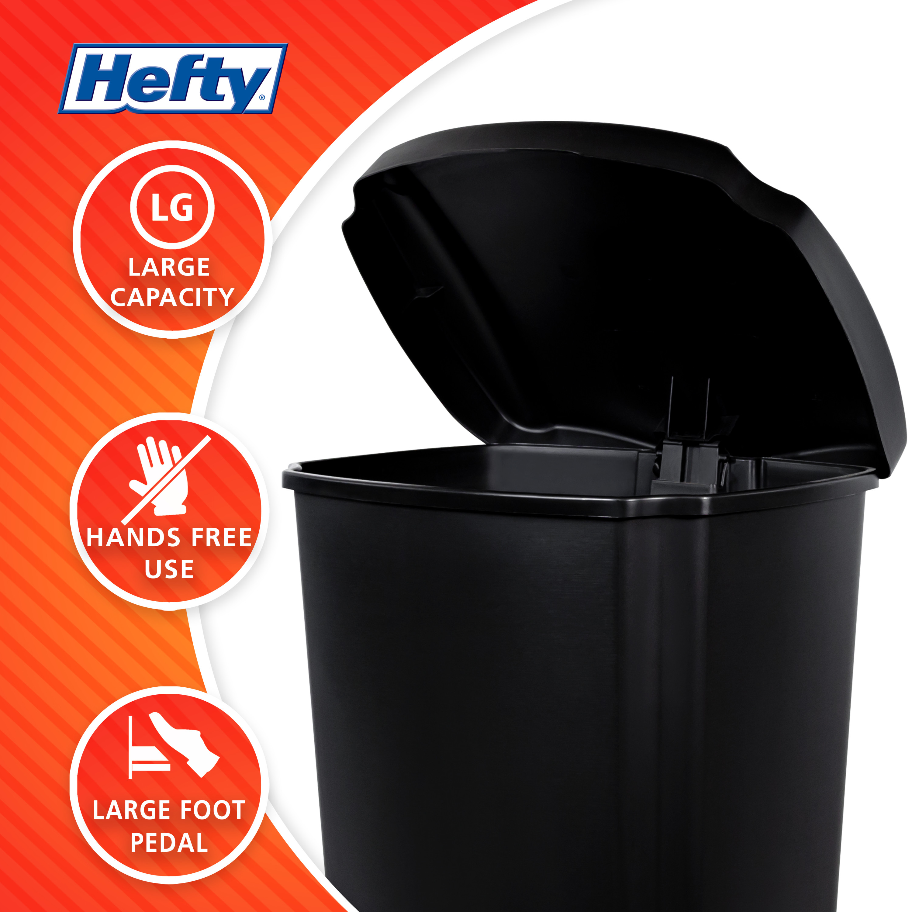 Hefty 12.1 Gallon Trash Can, Plastic Step On Kitchen Trash Can, Black - image 2 of 8