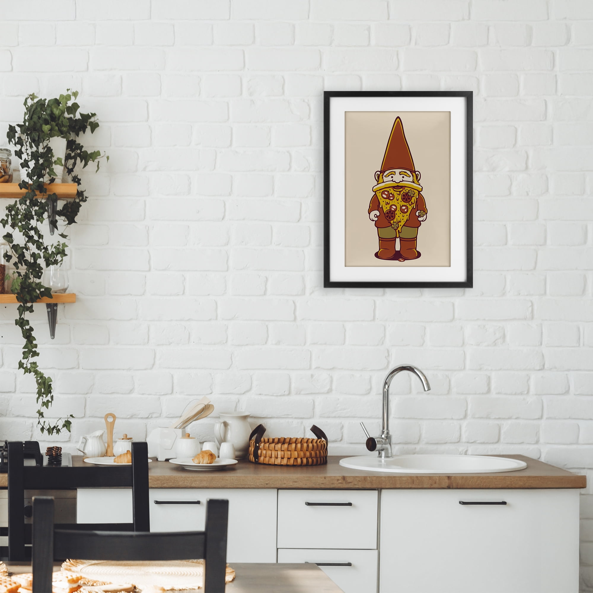 Stupell Industries Happy Pizza Gnome Black Framed Print Under Glass, design by Tobe Fonseca