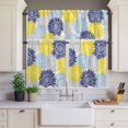 thumbnail image 3 of Kitchen Window Curtains Valance and Tier Set, Watercolor Blue Yellow Blooming Sunflowers Rod Pocket Tier Curtain Valance Set, Abstract Flowers Light Filtering Cafe Curtains for Bedroom Living Room, 3 of 9