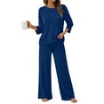 thumbnail image 5 of Stichou Womens 2 Piece Lounge Sets Knitted Outfits Pajamas Tops Comfy Elastic Waist Pants Fall Winter Loungewear Suits Dark Blue XL, 5 of 6
