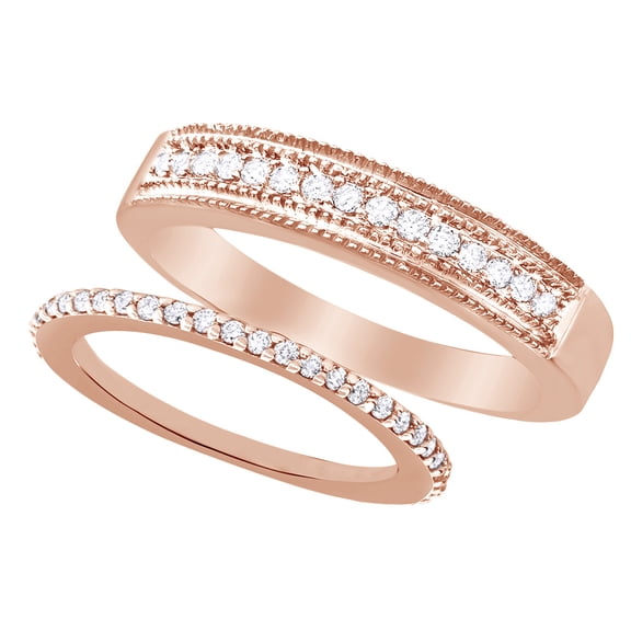 Round Cut White Natural Diamond His and Hers Wedding Band Set in 14K Rose Gold (0.67 Cttw)