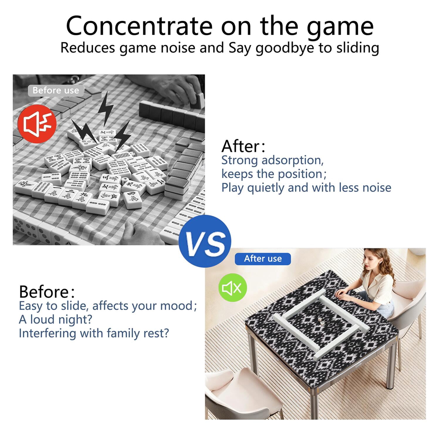 Decorative Boho Inspired Non-Slip Table Mat for Mahjong 31.5 Inch Square Rubber Surface Reduces Tile Noise for Card Games Board Games and Game Nights