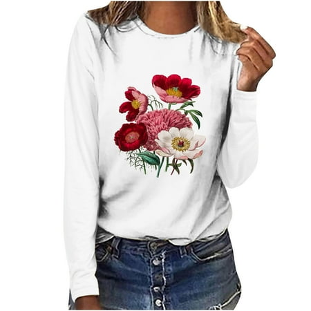 

GBSELL Female Floral Sweatshirs for Women Skeleton Costume Women Long Sleeve Shirts Scrubs for Women Set Sleeve Shirts Women Print Casual O Neck T shirt Tops Blouse Women Top T Shirt White XXL