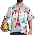 thumbnail image 4 of Eiffel Tower Valentine's Day Men's Short Sleeve Button Down Casual Beach Printed Shirts, 4 of 6