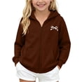 thumbnail image 2 of Fnooota Girls Hoodies with Zipper, Fleece-lined Casual Printed Long Sleeve Lightweight Jackets Brown Size 13-14 T, 2 of 7