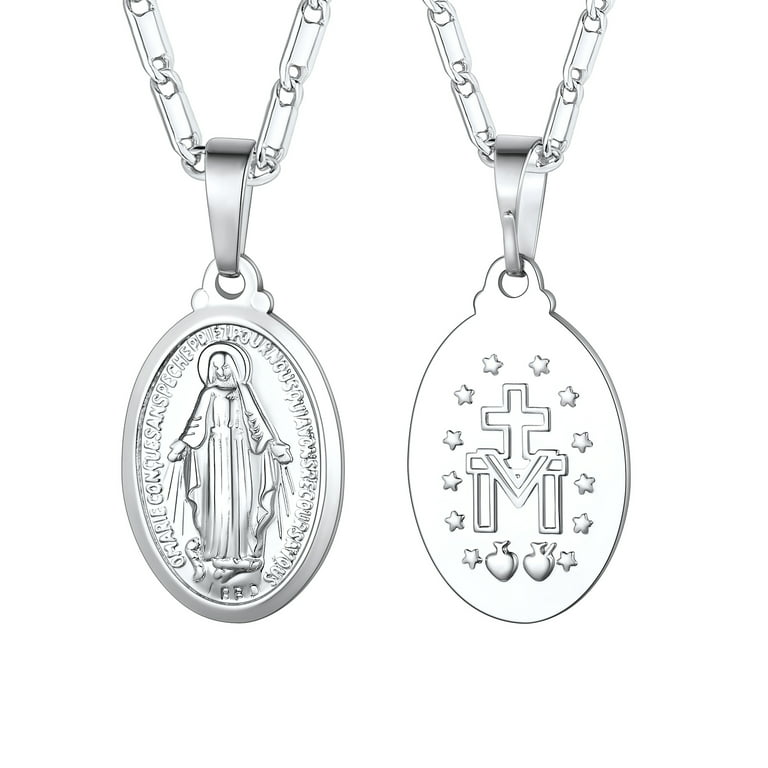 U7 Holy Virgin Mary Medal Silver Necklace for Womens Girls Lady of  Guadalupe Pendant Miraculous Catholic Christian Jewelry Cross Chain