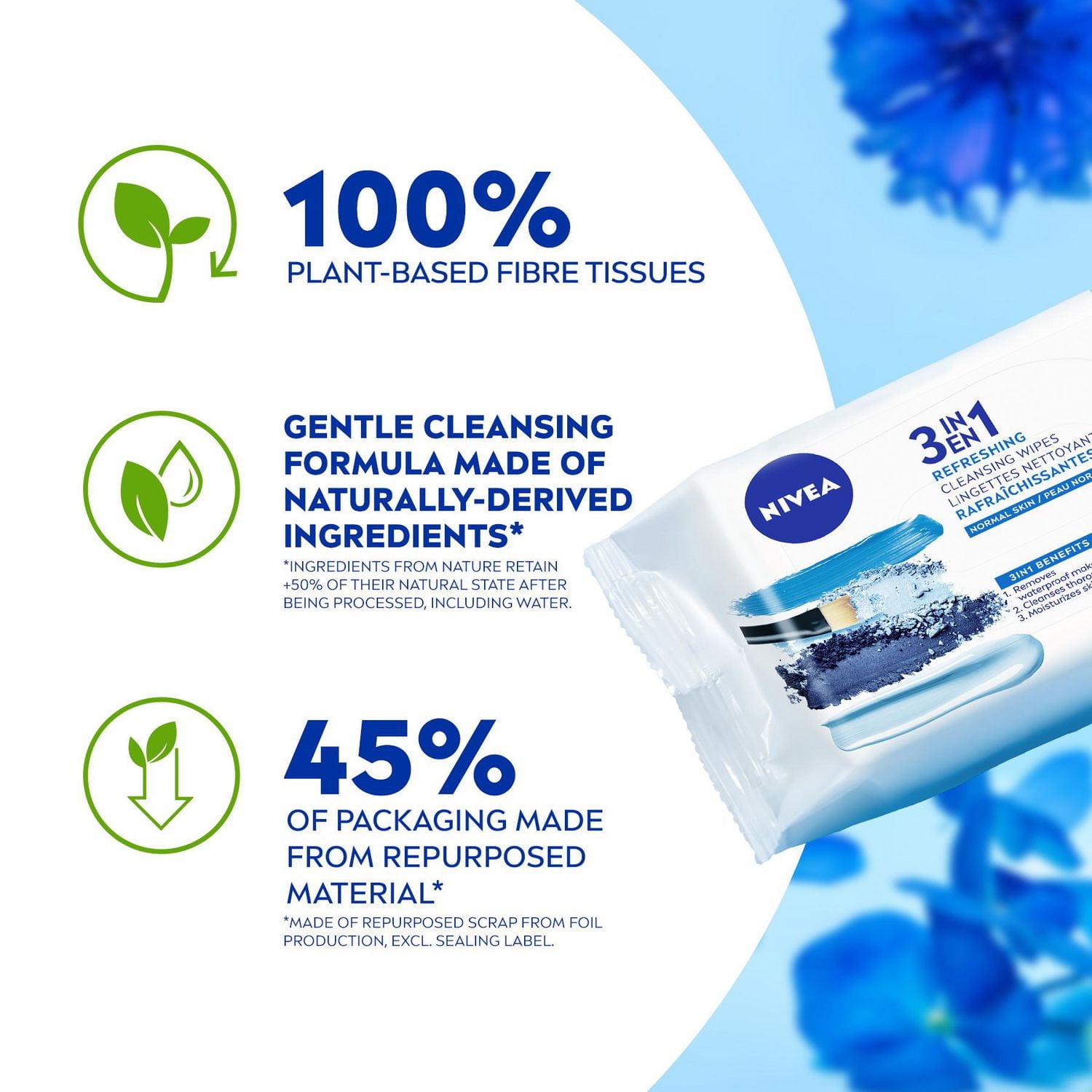 NIVEA Lingettes Nettoyantes 3-En-1 Biodégradables pour Peau Normale