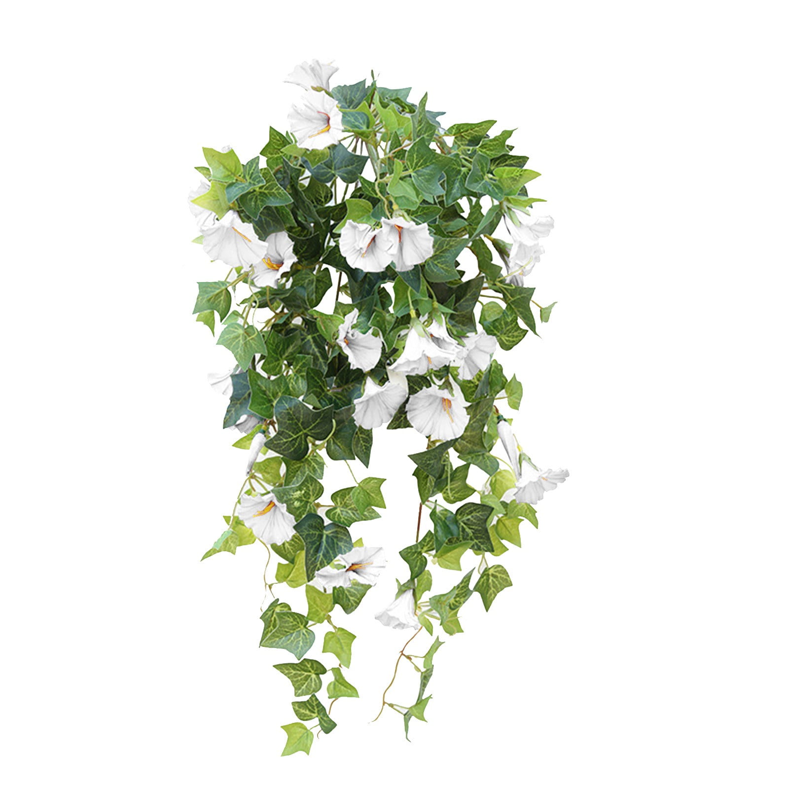 4 PCS Artificial Hanging Flowers Fake Plants Outdoor, Silk Morning Glory Faux Flowers with Eucalyptus Leaves, UV Resistant Realistic Hanging Plants for Home Garden Decor White