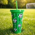 thumbnail image 6 of Soccer Themed Cups Green 6pcs 24oz Large Capacity Disposable PP Plastic Cups with Straws, 6 of 10