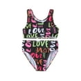 thumbnail image 1 of hirigin Kid Girls Swimsuit, Sleeveless Off Shoulder Letters Print Crop Vest Tops Summer Beach Swimwear, 1 of 9