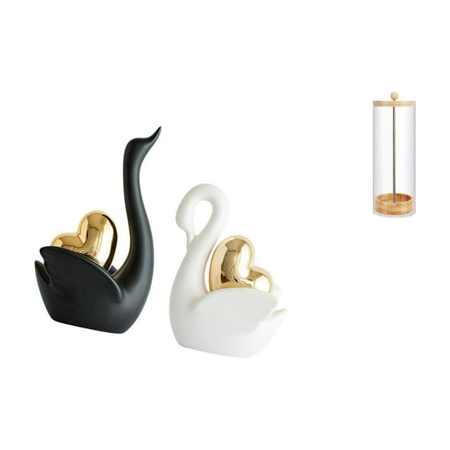 estatua de cisne,Estatuas y figuras de cisnes de cerámica modernas Esculturas,Porta pajitas,Dispensador de pajitas con soporte de acrílico para mostrador,Organizador de pajitas para beber