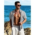 thumbnail image 2 of Camisa MAPICK para hombre, playa y verano, lino elástico, gris claro, 2 of 6