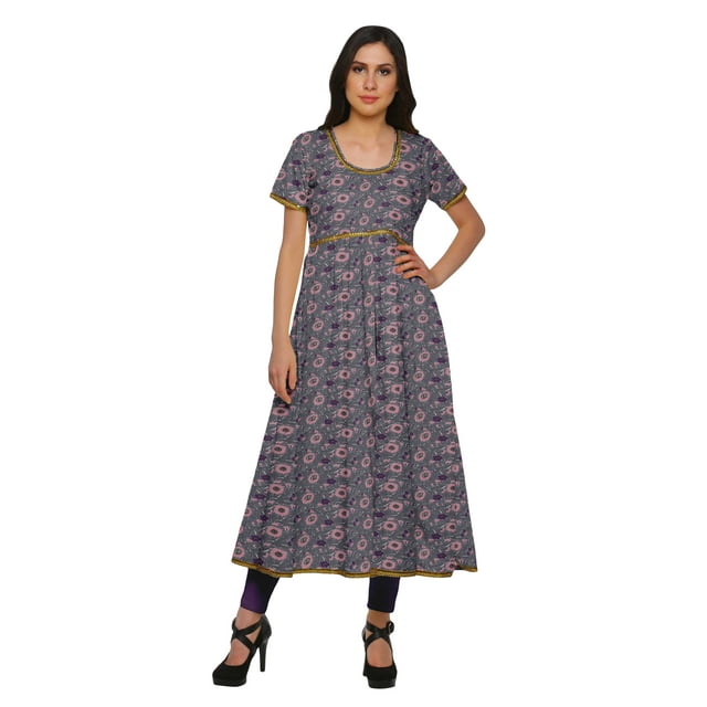 Moomaya Kurta à Manches Courtes Imprimée pour Femmes, Fente avant, Vêtements d'Été