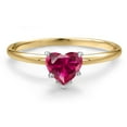 thumbnail image 3 of Gem Stone King 14K Two Tone Gold Red Created Ruby Solitaire Engagement Ring for Women | 0.60 Cttw | Heart Shape 5MM | Gemstone July Birthstone | Size 7, 3 of 6