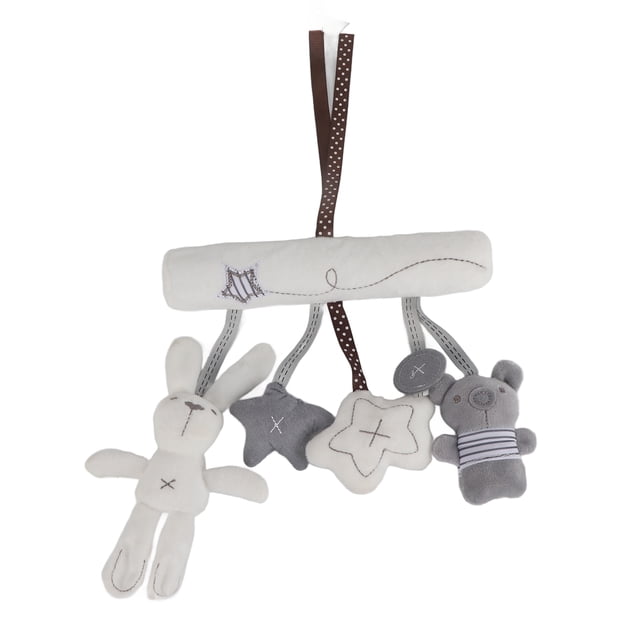 Lindo conejo bebé cochecito juguetes cuna coche asiento de seguridad colgante juguetes de peluche de dibujos animados con sonido