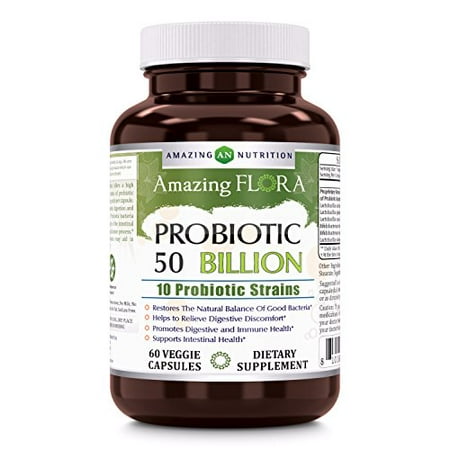 Amazing Flora Probiotic 10 Strains 50 Billion 60 (Best Strains Of Probiotics For Weight Loss)
