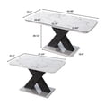 thumbnail image 5 of Modern Square Dining Table, Stretchable Design with White Marble Printed MDF Top & Black X-Shaped Metal Legs (Space-Saving Expandable Kitchen Dining Furniture for Home), 5 of 9