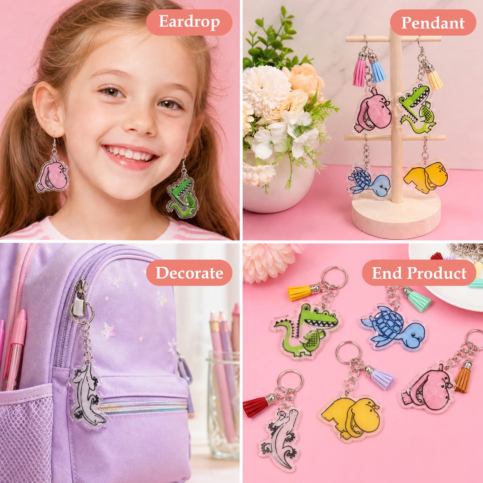 221 Piece Shrinky Dink Sheets Paper Keychain Kit – with Hole Punch, Keychains & Tassels for Key Ring & Earring Craft