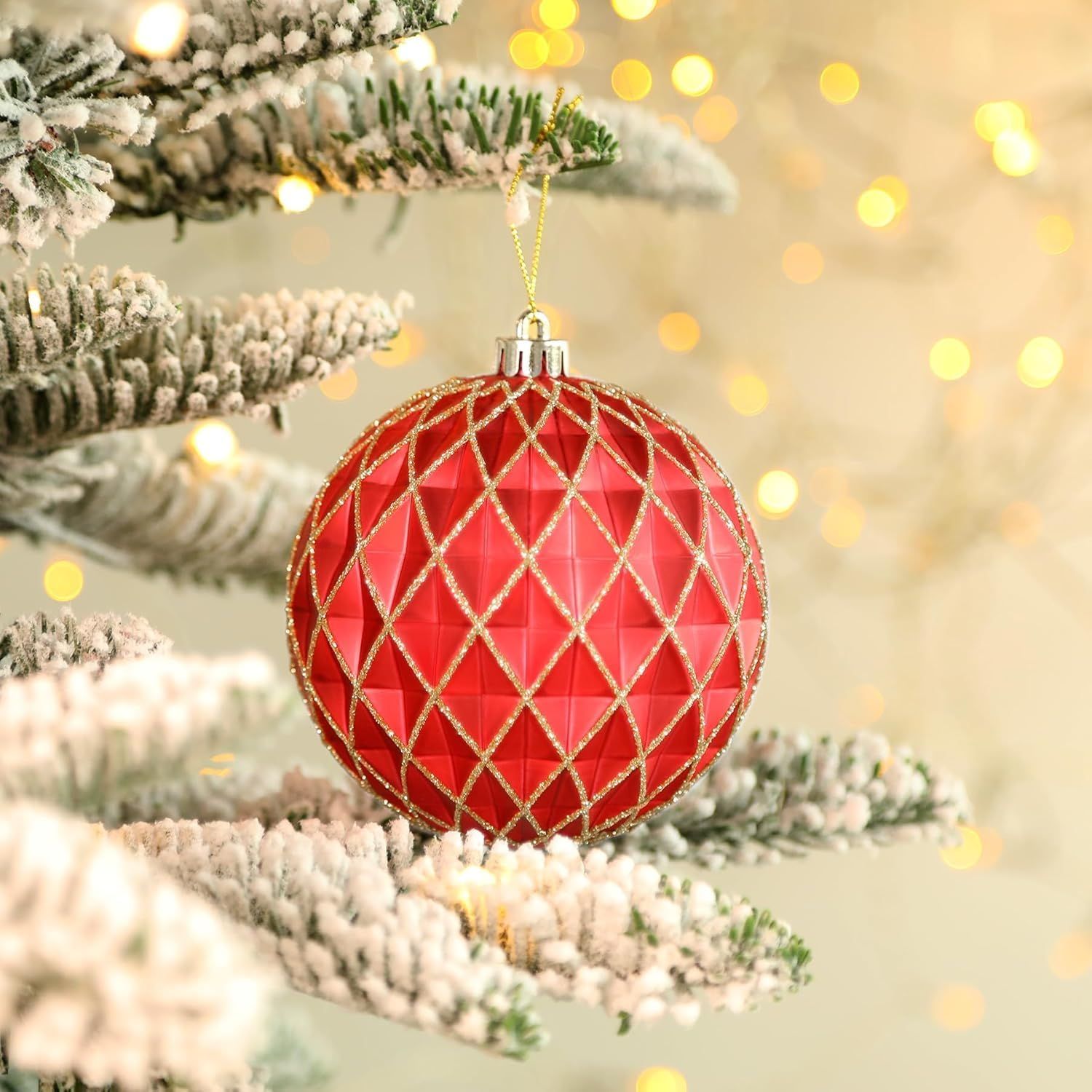 100MM/4 Inch 9PCS Large Christmas Balls Ornaments, Shatterproof Plastic Hanging Big Baubles Set for Xmas Tree Decoration Holiday Party Wedding Decorations with Hook