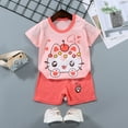 thumbnail image 2 of NIEWTR Toddler Baby Boy Girls Summer Clothes Set Letter Print Crew Neck Short Sleeve T-Shirts Elastic Waist Shorts 2Pcs Outfits For 1t 2t 3t 4t 5t 6t (Watermelon Red,12-18 Months), 2 of 3