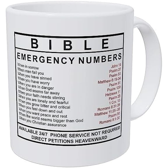 Coffee Mug Bible Emergency Numbers 11 Ounces Funny Coffee Mug He 11 Oz White Mug 817204