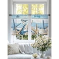 thumbnail image 3 of Sheer Curtains 54 Inches Long 2 Panels, Blue White Starfish on Wood Grain Rod Pocket Curtain Voile Draperies, Happy Place Quote Light Filtering Window Treatment for Living Room Kitchen Bedroom, 3 of 8