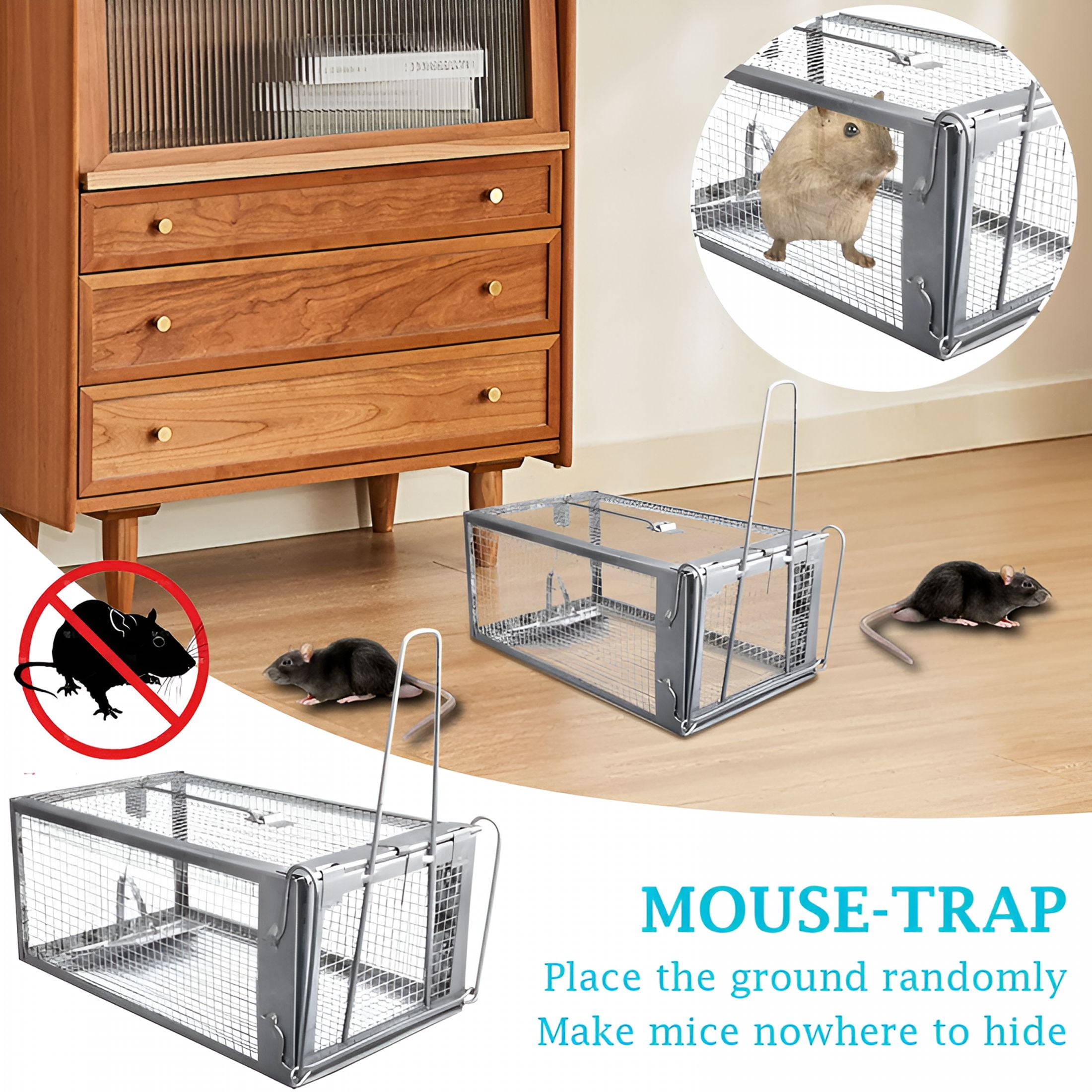 XIBUFE 2 Pack Humane Rat Trap Mouse Traps Cage for Indoor or Outdoor, Small Rodent Chipmunk Squirrel Trap Live Animal Cage Catch and Release
