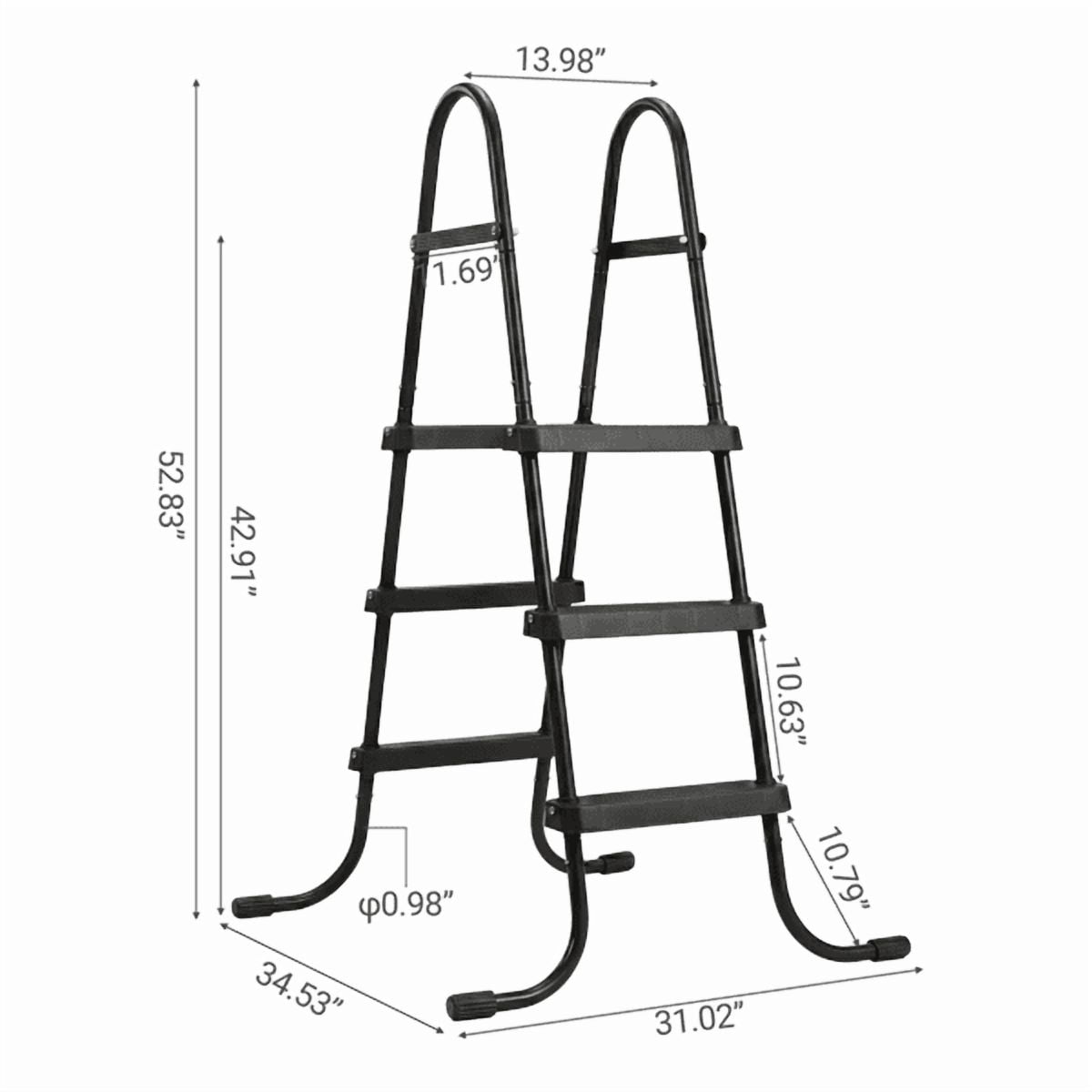 Alvantor 42in 3-Step Above Ground Pool Ladder, Iron Frame with Non-Slip Black Steps, Black
